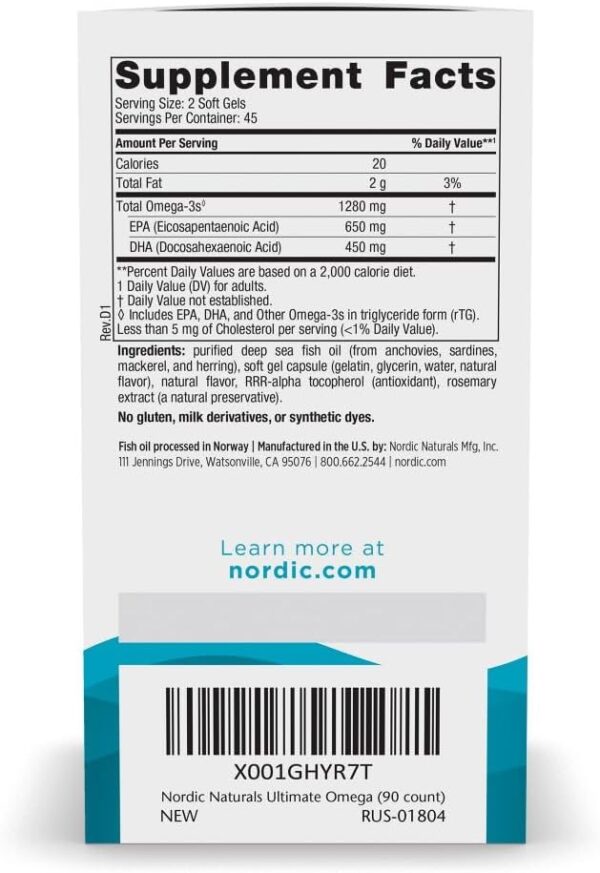 Nordic Naturals Ultimate Omega, Lemon Flavor - 90 Soft Gels - 1280 mg Omega-3 - High-Potency Omega-3 Fish Oil Supplement with EPA & DHA - Promotes Brain & Heart Health - Non-GMO - 45 Servings  Health & Household - Image 22