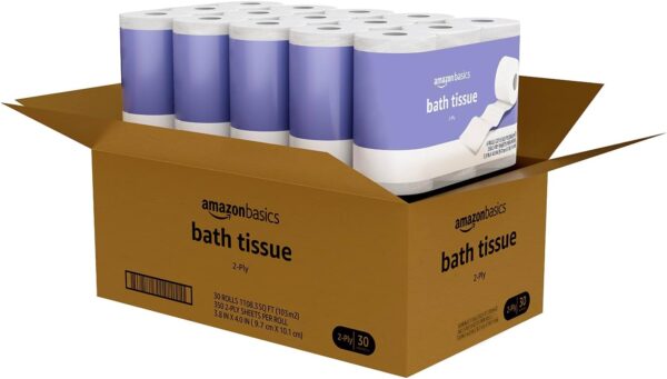 Amazon Basics 2-Ply Toilet Paper, 30 Rolls = 120 Regular Rolls, 350 Sheets, (Pack of 30), Unscented - Image 3