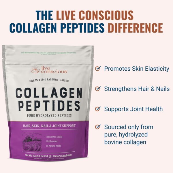 Live Conscious Collagen Peptides Powder - Naturally-Sourced Hydrolyzed Collagen Powder - Hair, Skin, Nail, and Joint Support - Type I & III Grass-Fed Collagen Supplements for Women and Men - 16oz  Health & Household - Image 3