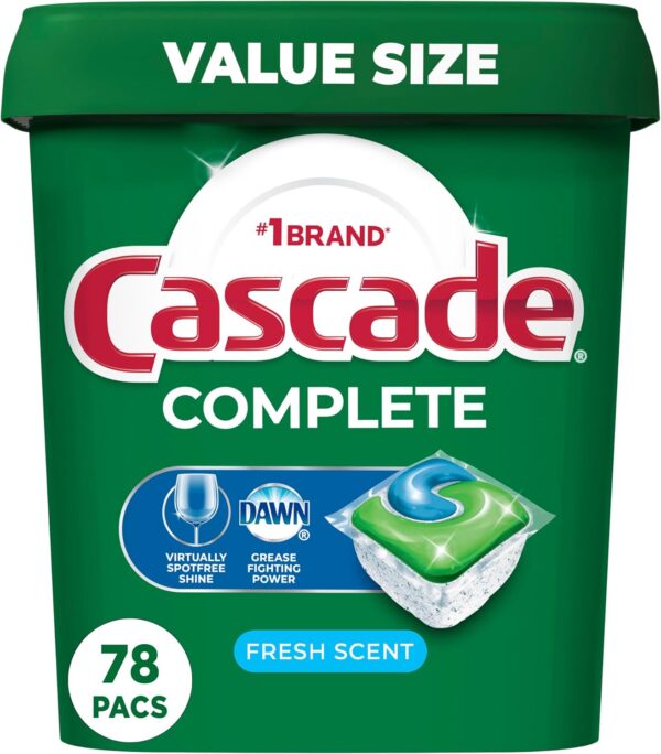 Cascade Complete Dishwasher Pods - Fresh Scent ActionPacs, Dishwasher Detergent, Dishwasher Soap, Detergent Pods, 78 Count