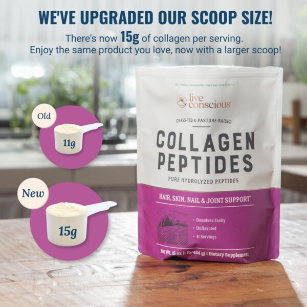 Live Conscious Collagen Peptides Powder - Naturally-Sourced Hydrolyzed Collagen Powder - Hair, Skin, Nail, and Joint Support - Type I & III Grass-Fed Collagen Supplements for Women and Men - 16oz  Health & Household - Image 4