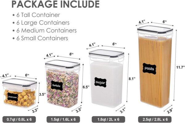 Airtight Food Storage Containers with Lids, Vtopmart 24 pcs Plastic Kitchen and Pantry Organization Canisters for Cereal, Dry Food, Flour and Sugar, BPA Free, Includes 24 Labels，Black - Image 3