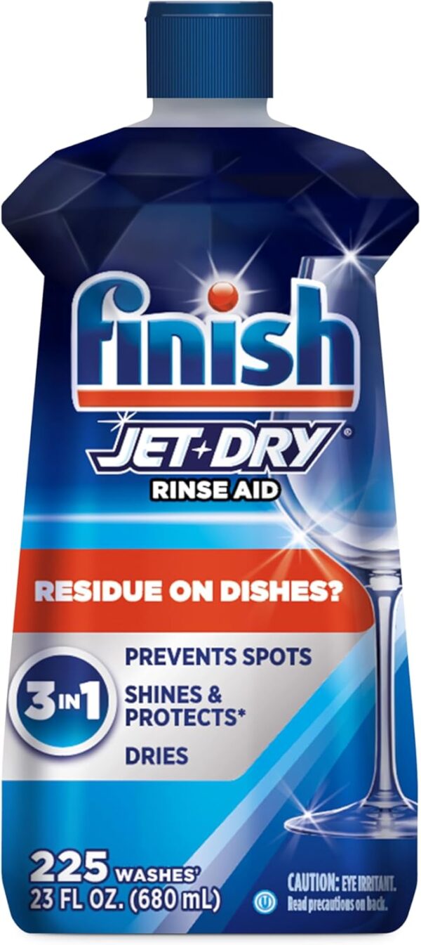 Finish Jet-Dry Dishwasher Rinse Aid, Compatible with Dishwasher Detergent, Prevents Spots & Residues, Dries, Shine & Protects, 23 oz, 225 Washes.