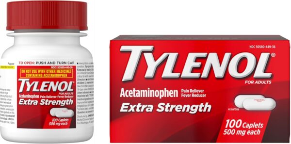 Tylenol Extra Strength Caplets with 500 mg Acetaminophen, Pain Reliever and Fever Reducer for Headache, Backache, Toothache & Minor Arthritis Pain Relief, 100 Count  Health & Household - Image 17