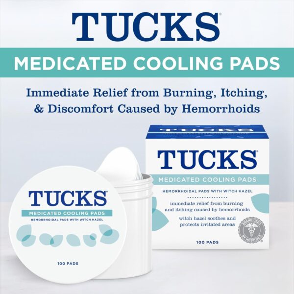 TUCKS Medicated Cooling Pads, 100 Count – Pads with Witch Hazel, Cleanses Sensitive Areas, Protects from Irritation, Hemorrhoid Treatment, Medicated Pads Used By Hospitals  Health & Household - Image 3