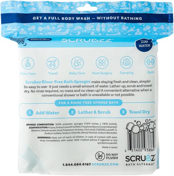 Scrubzz Disposable Rinse Free Bathing Wipes - 25 Pack - All-in-1 Single Use Shower Wipes, Simply Dampen, Lather, and Dry Without Shampoo or Rinsing  Health & Household - Image 7