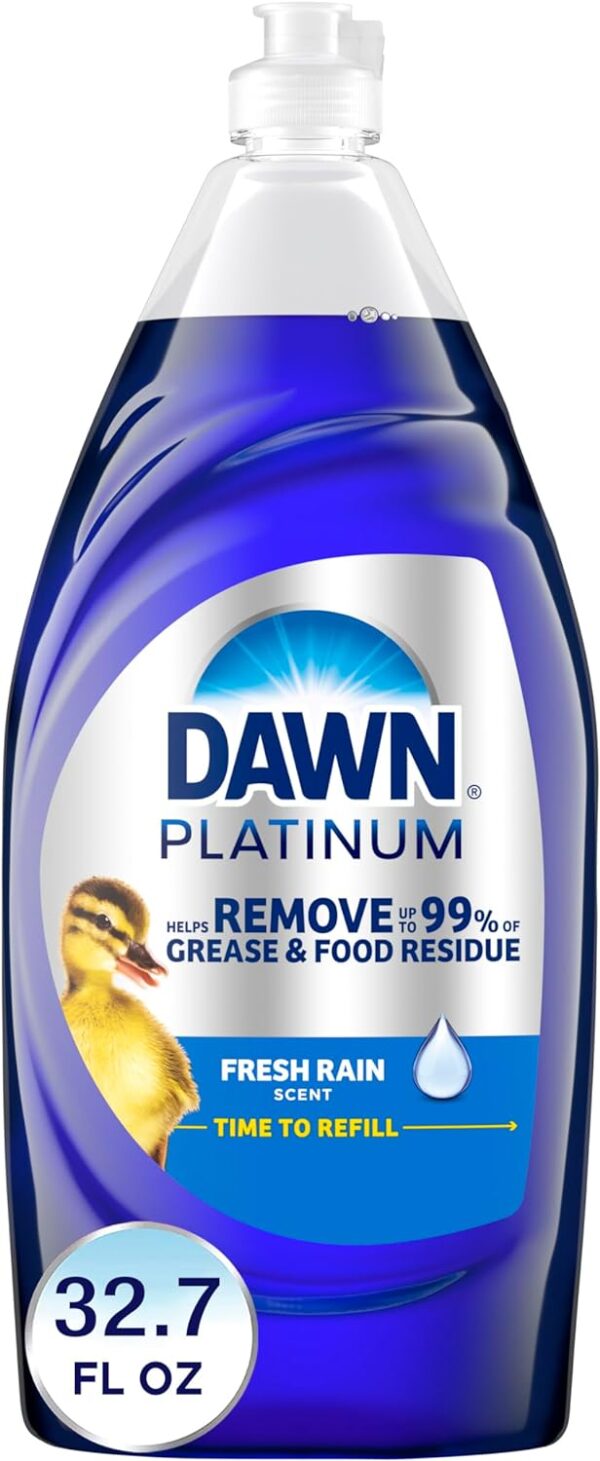 Dawn Platinum Dishwashing Liquid Dish Soap, Dish Soap Liquid, Dish Detergent Liquid, Fresh Rain Scent, 32.7 fl oz