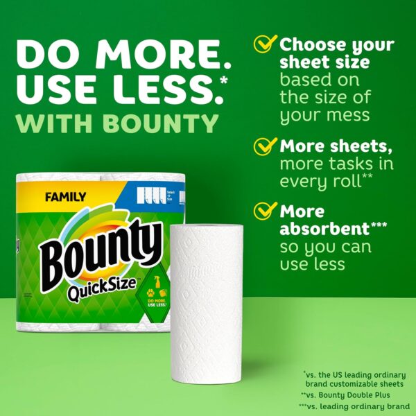 Bounty Quick Size Paper Towels, White, 8 Family Rolls = 20 Regular Rolls - Image 3