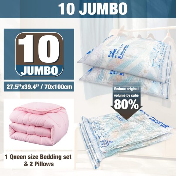 HIBAG Vacuum Storage Bags, 10 Jumbo Space Saver Vacuum Seal Bags, Space Bags, Vacuum Sealer Bags for Clothes, Comforters, Blankets, Bedding (10J) - Image 3