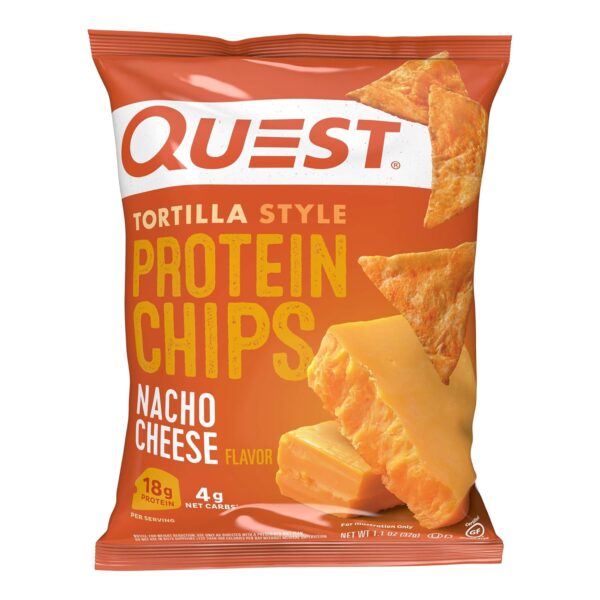 Quest Nutrition Nacho Cheese Tortilla Style Protein Chips, 18g Protein, 4g Net Carb, Low Carb, Gluten Free, 1.1 oz (Pack of 12)