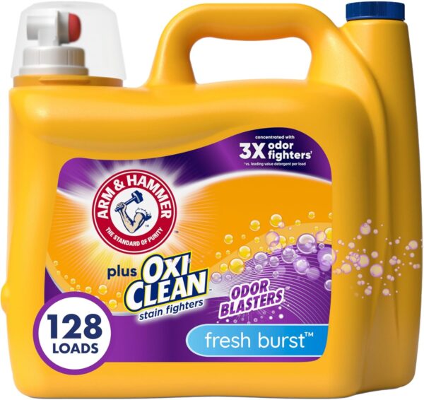 Arm & Hammer Plus OxiClean Odor Blasters Fresh Burst, 128 Loads Liquid Laundry Detergent, 166.5 Fl oz