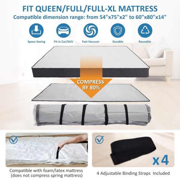 Queen/Full/Full-XL Foam Mattress Vacuum Bag for Moving, Vacuum Seal Mattress Bag with Straps - Image 3