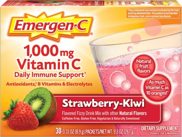 Emergen-C 1000mg Vitamin C Powder for Daily Immune Support Caffeine Free Vitamin C Supplements with Zinc and Manganese, B Vitamins and Electrolytes, Super Orange Flavor - 30 Count  Health & Household - Image 15