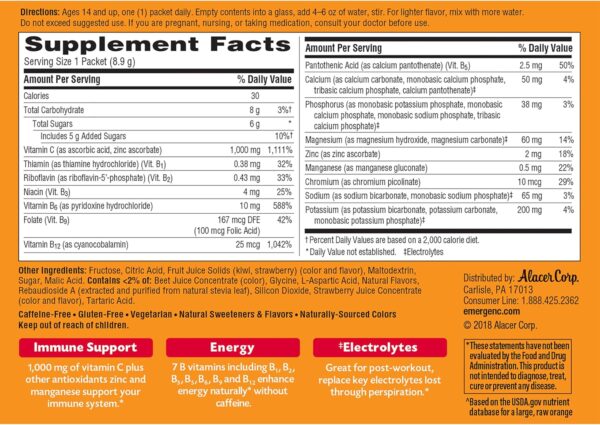 Emergen-C 1000mg Vitamin C Powder for Daily Immune Support Caffeine Free Vitamin C Supplements with Zinc and Manganese, B Vitamins and Electrolytes, Super Orange Flavor - 30 Count  Health & Household - Image 21