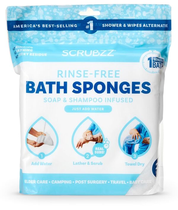 Scrubzz Disposable Rinse Free Bathing Wipes - 25 Pack - All-in-1 Single Use Shower Wipes, Simply Dampen, Lather, and Dry Without Shampoo or Rinsing  Health & Household - Image 24