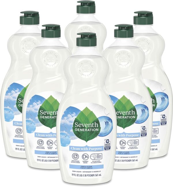 Seventh Generation Dish Liquid Soap Free & Clear liquid soap Pack of 6 Dishwashing Soap Dish Soap for sensitive skin 19 oz